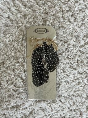Joyfolie Black & White Spotted Feather Pendant Necklace with Gold Chain